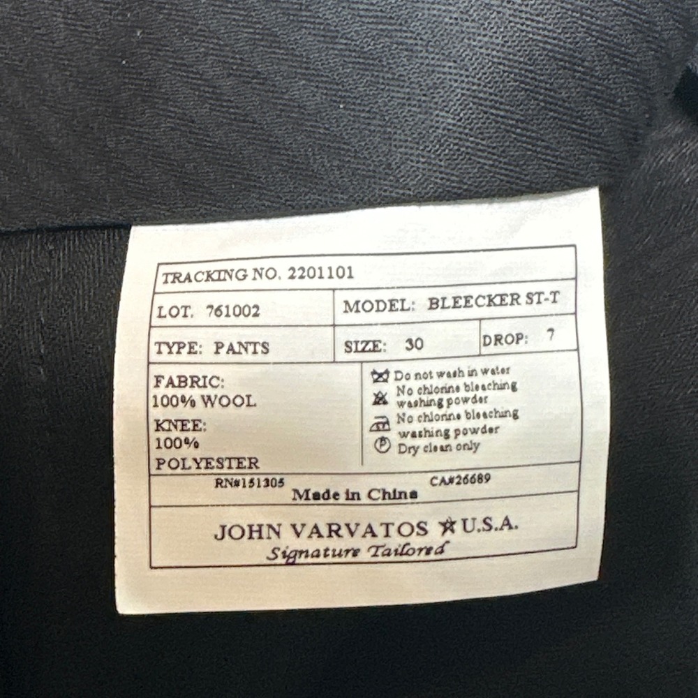 John Varvatos USA Bleecker Street Black Wool Dress Pants Mens 30 Unhemmed NEW - Picture 7 of 12